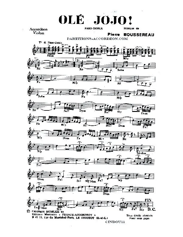 télécharger la partition d'accordéon Olé Jojo (Paso Doble) au format PDF
