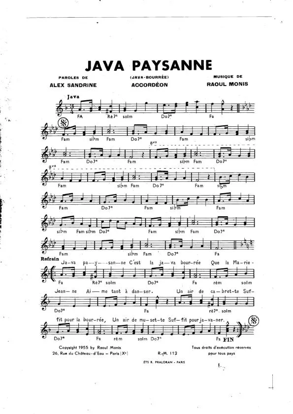 télécharger la partition d'accordéon Java Paysanne (Java Bourrée) au format PDF