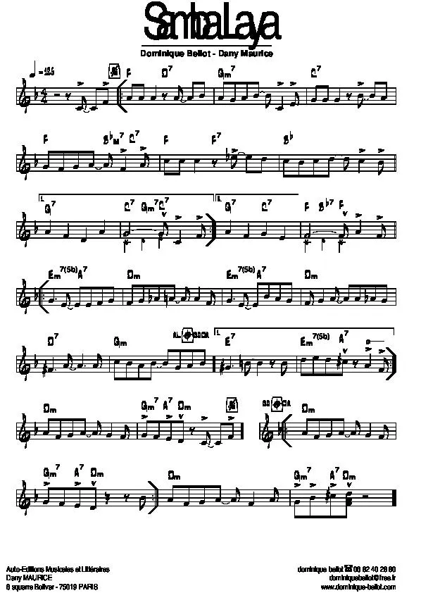 télécharger la partition d'accordéon Samba Laya (Samba Disco) au format PDF