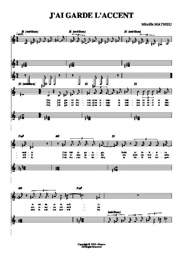 télécharger la partition d'accordéon J'ai gardé l'accent (Chant : Mireille Mathieu) (Relevé) au format PDF