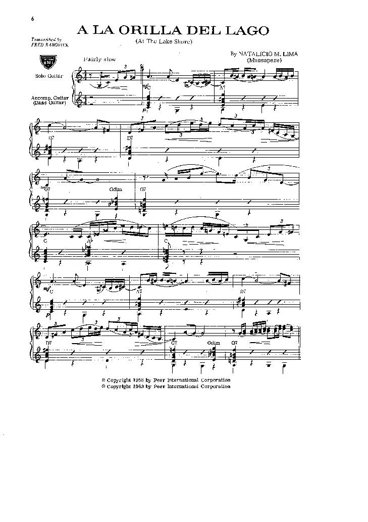télécharger la partition d'accordéon A la orilla del lago (At The Lake Shore) (Transcription : Fred Barovick) (Slow) au format PDF