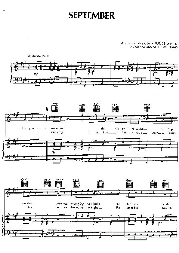 télécharger la partition d'accordéon September (Chant : Earth Wind & Fire) (Rock) au format PDF