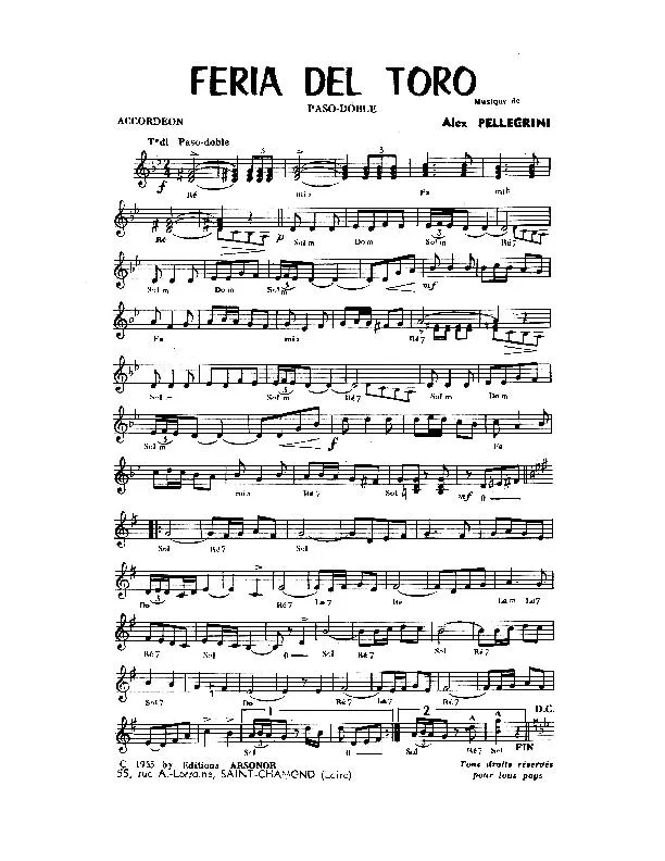télécharger la partition d'accordéon Féria del toro (Paso Doble) au format PDF