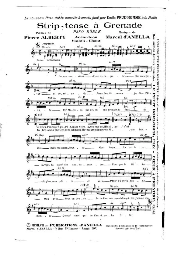 télécharger la partition d'accordéon Strip Tease à Grenade (Paso Doble) au format PDF