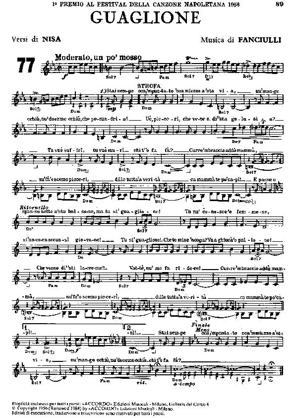 télécharger la partition d'accordéon Guaglione (Bambino) (Chant : Aurelio Fierro) au format PDF