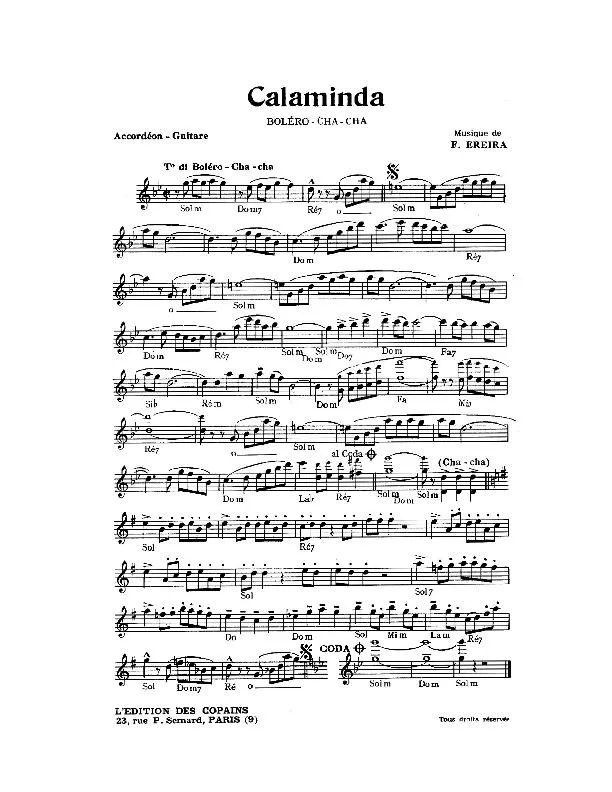 télécharger la partition d'accordéon Calaminda (Boléro Cha Cha) au format PDF