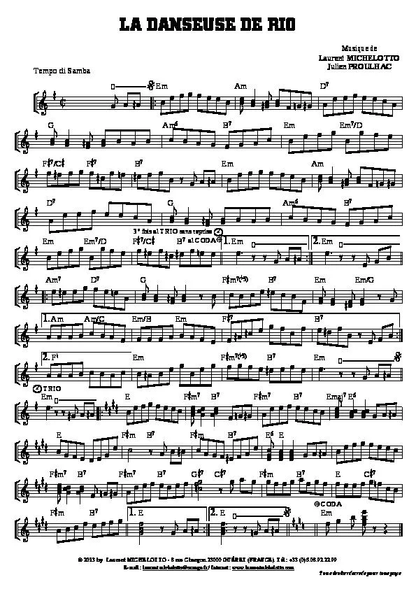 télécharger la partition d'accordéon La danseuse de Rio (Samba) au format PDF