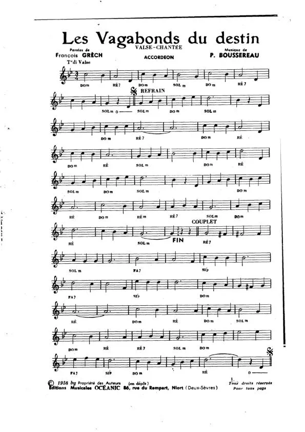 télécharger la partition d'accordéon Les vagabonds du destin (Orchestration) (Valse Chantée) au format PDF
