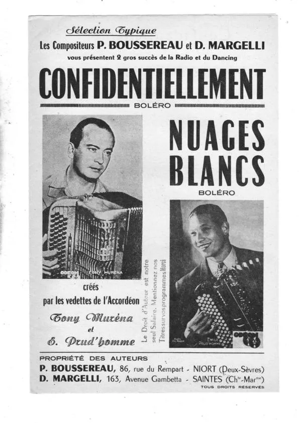 télécharger la partition d'accordéon Confidentiellement + Nuages Blancs (Orchestration) (Boléro) au format PDF