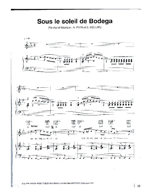 télécharger la partition d'accordéon Sous le soleil de Bodéga (Chant : Les négresses vertes) au format PDF