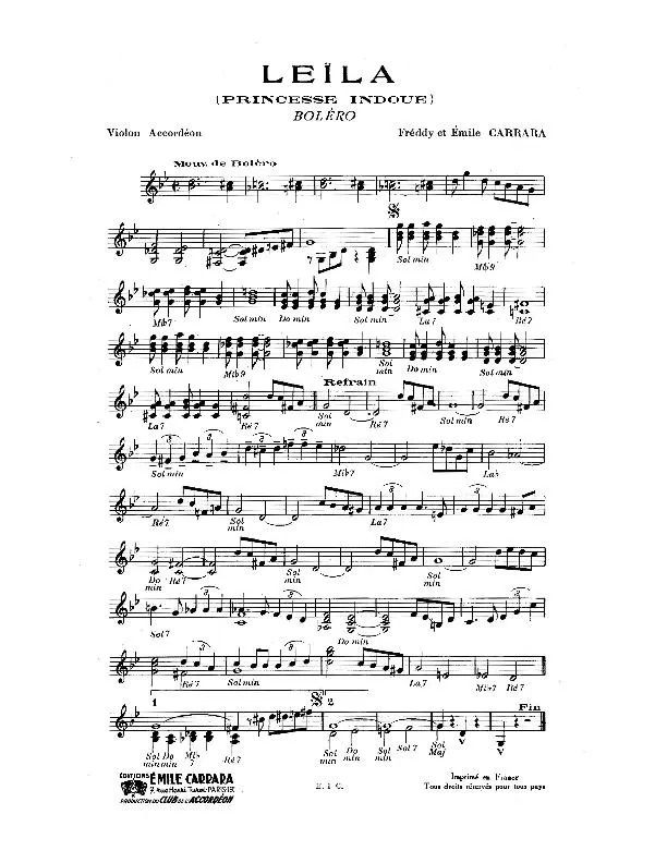 télécharger la partition d'accordéon Leïla (Princesse Indoue) (Boléro) au format PDF