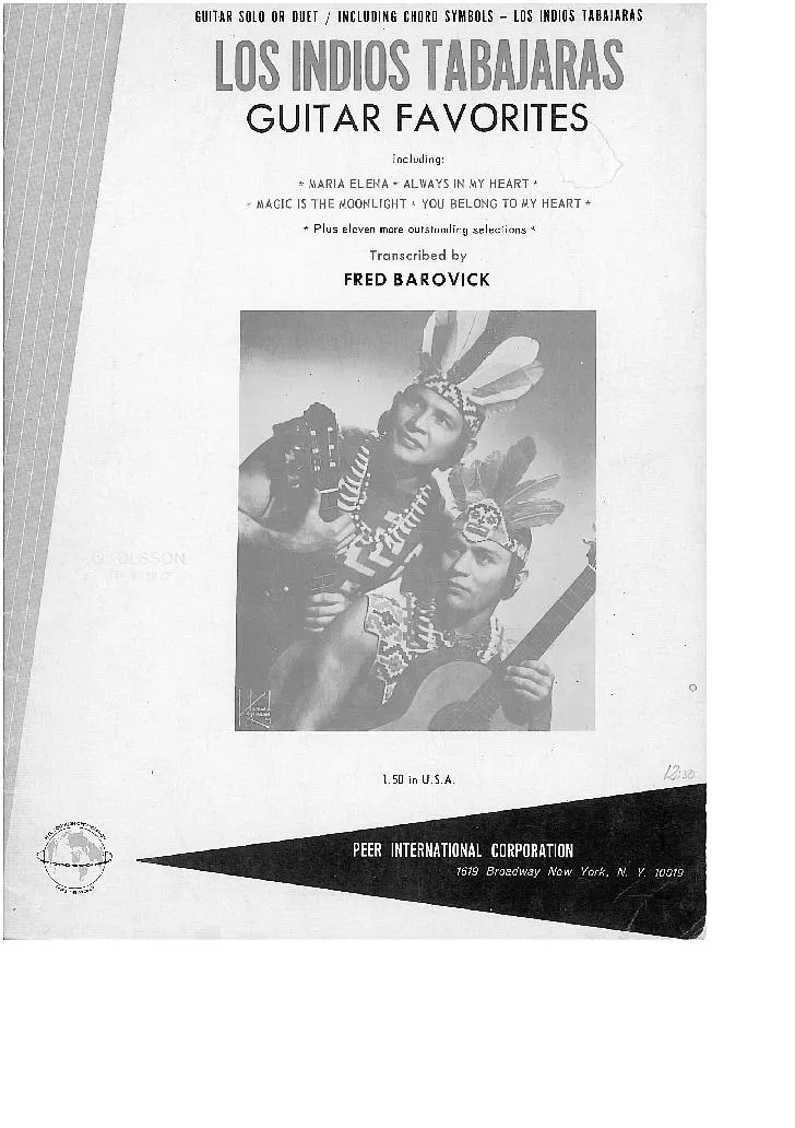 télécharger la partition d'accordéon Los Indios Tabajaras : Guitar Favorites (15 titres) au format PDF