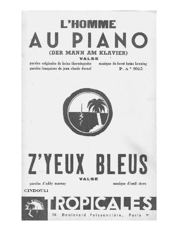 télécharger la partition d'accordéon L'Homme au piano (Der Mann am Klavier) (Orchestration Complète) (Valse) au format PDF