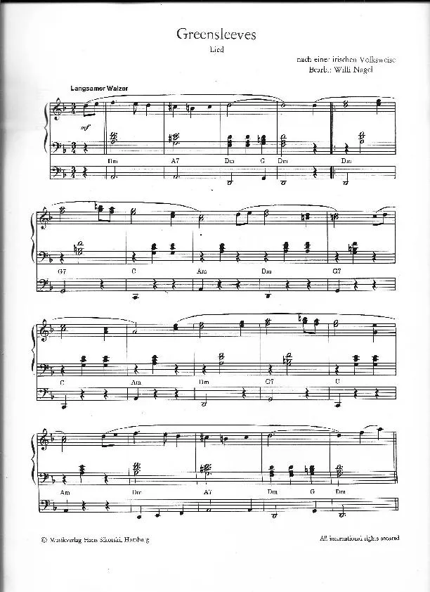 télécharger la partition d'accordéon Greensleeves (Arrangement : Willi Nagel) (Valse Lente) au format PDF