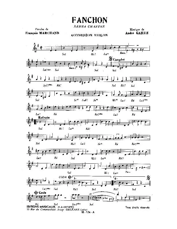 télécharger la partition d'accordéon Fanchon (Samba Chantée) au format PDF