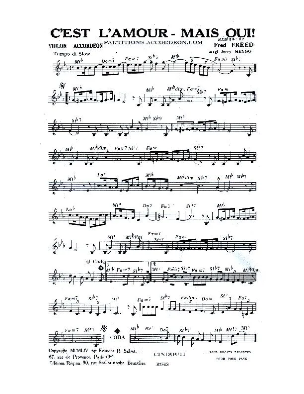 télécharger la partition d'accordéon C'est l'amour Mais oui (Du Film : J'avais sept filles) (Arrangement : Jerry Mengo) (Orchestration) (Slow) au format PDF