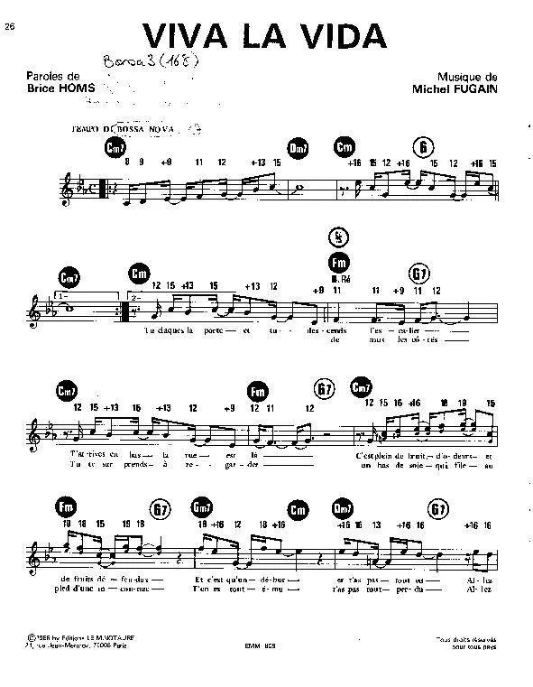 télécharger la partition d'accordéon Viva la vida (Bossa Nova) au format PDF