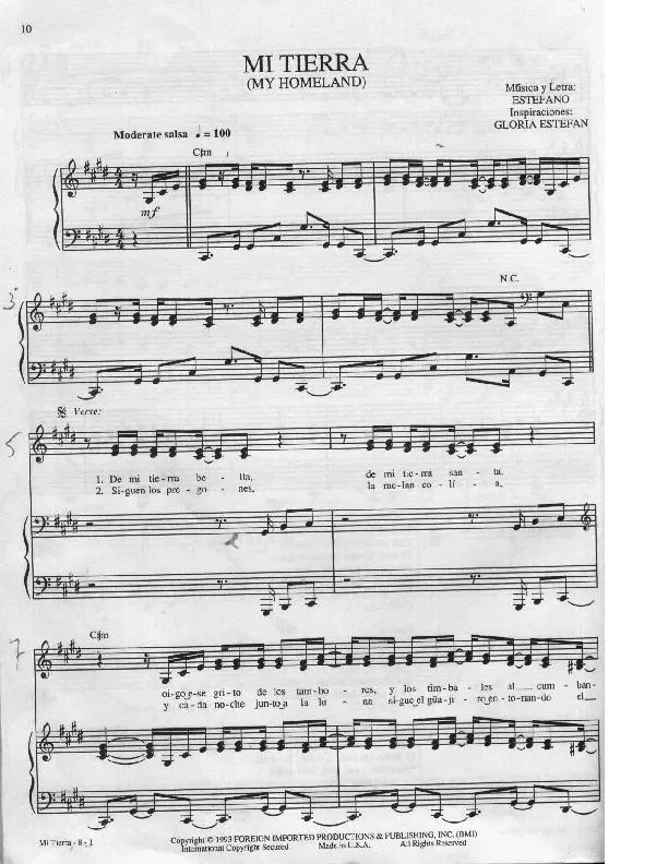 télécharger la partition d'accordéon Mi tierra (My homeland) (Chant : Gloria Estefan) (Salsa) au format PDF