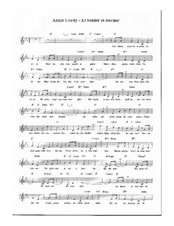 télécharger la partition d'accordéon Et bailler et dormir (Chant : Annie Cordy) au format PDF
