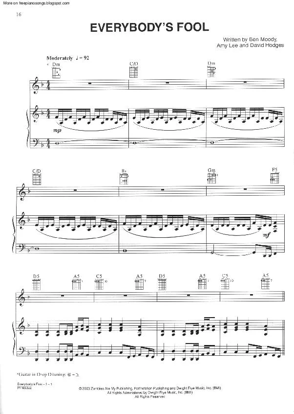 télécharger la partition d'accordéon Everybody's Fool au format PDF