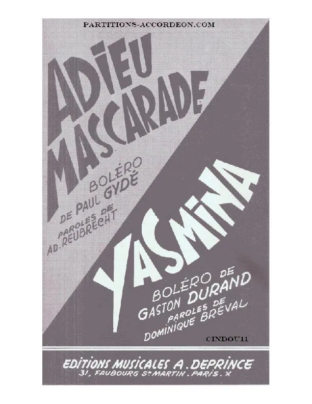 télécharger la partition d'accordéon Adieu Mascarade (Orchestration) (Boléro) au format PDF