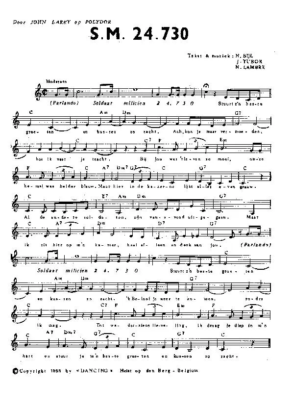 télécharger la partition d'accordéon S M  24 730 (Chant : John Larry) (Buiguine ou Boléro) au format PDF