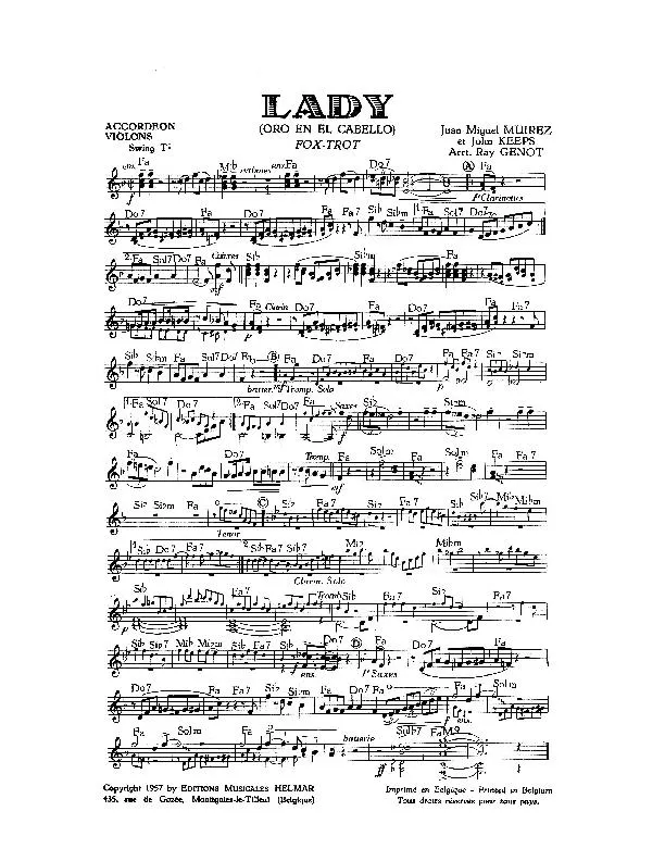 télécharger la partition d'accordéon Lady (Oro en el cabello) (Arrangement : Ray Genot) (Fox Trot) au format PDF