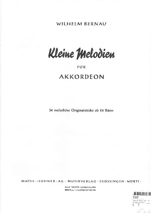 télécharger la partition d'accordéon Kleine Melodien für Akkordeon (34 Melodiöse Originalstücke ab 24 Bässe) au format PDF