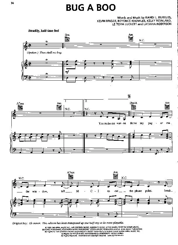 télécharger la partition d'accordéon Bug a Boo (Chant : Destiny's Child) au format PDF