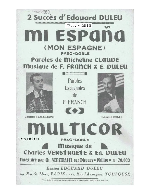 télécharger la partition d'accordéon Mi España (Mon Espagne) (Orchestration) (Paso Doble) au format PDF