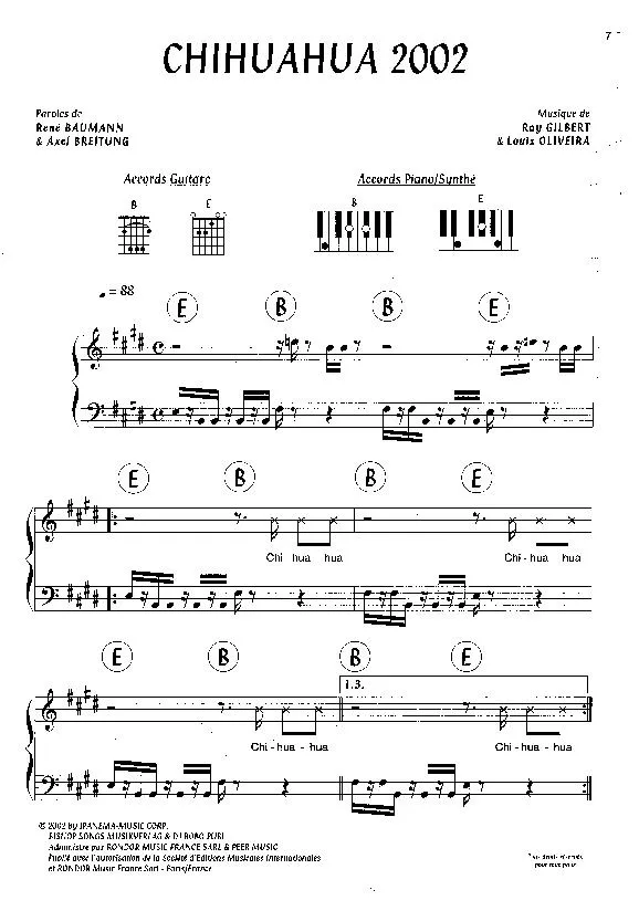 télécharger la partition d'accordéon Chihuahua 2002 (Chant : DJ Bobo) au format PDF