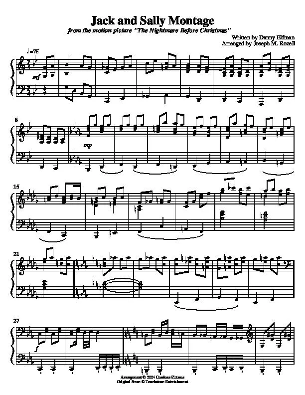 télécharger la partition d'accordéon Jack and Sally Montage (Du film : The Nightmare Before Chrismas) (Arrangement : Joseph M Rozell) au format PDF