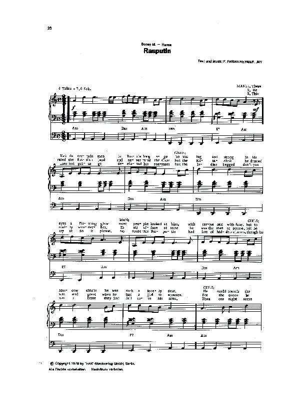 télécharger la partition d'accordéon Rasputin (Chant : Boney M) au format PDF