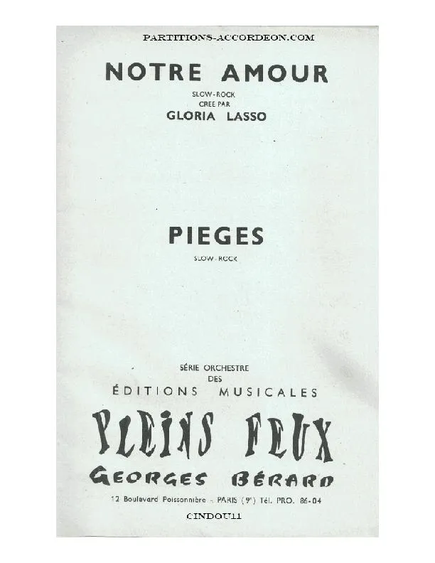 télécharger la partition d'accordéon Notre Amour (Chant : Gloria Lasso) (Orchestration Complète) (Slow Rock) au format PDF