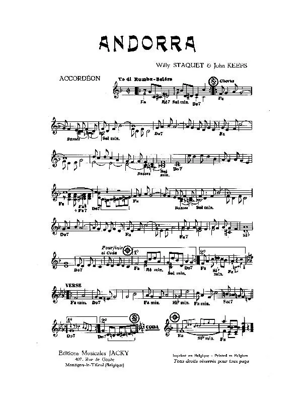 télécharger la partition d'accordéon Andorra (Rumba Boléro) au format PDF