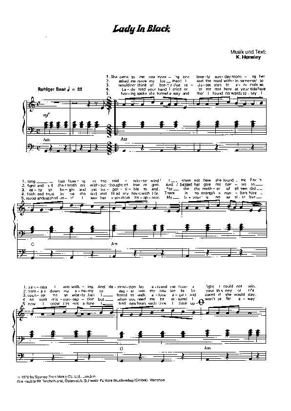 télécharger la partition d'accordéon Lady In Black au format PDF