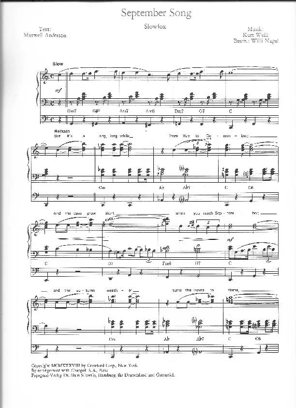 télécharger la partition d'accordéon September Song (Arrangement : Willi Nagel) (Slow Fox) au format PDF