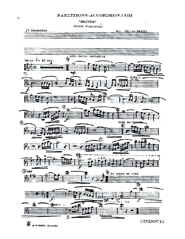 télécharger la partition d'accordéon Oblivion (Astor Piazzolla) (1er + 2ème + 3ème + 4ème Accordéon) (Tango) au format PDF