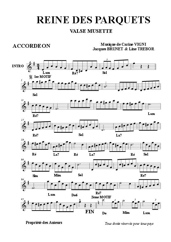 télécharger la partition d'accordéon Reine des parquets (Valse Musette) au format PDF