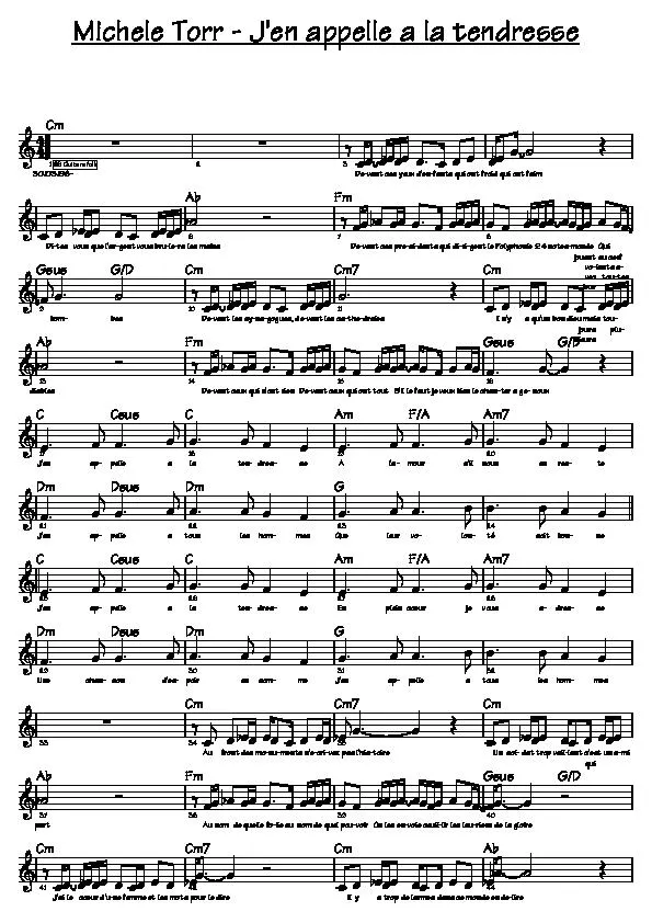 télécharger la partition d'accordéon J'en appelle à la tendresse (Chant : Michèle Torr) (Relevé) au format PDF