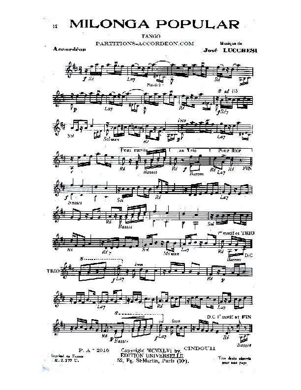 télécharger la partition d'accordéon Milonga Popular (Tango) au format PDF