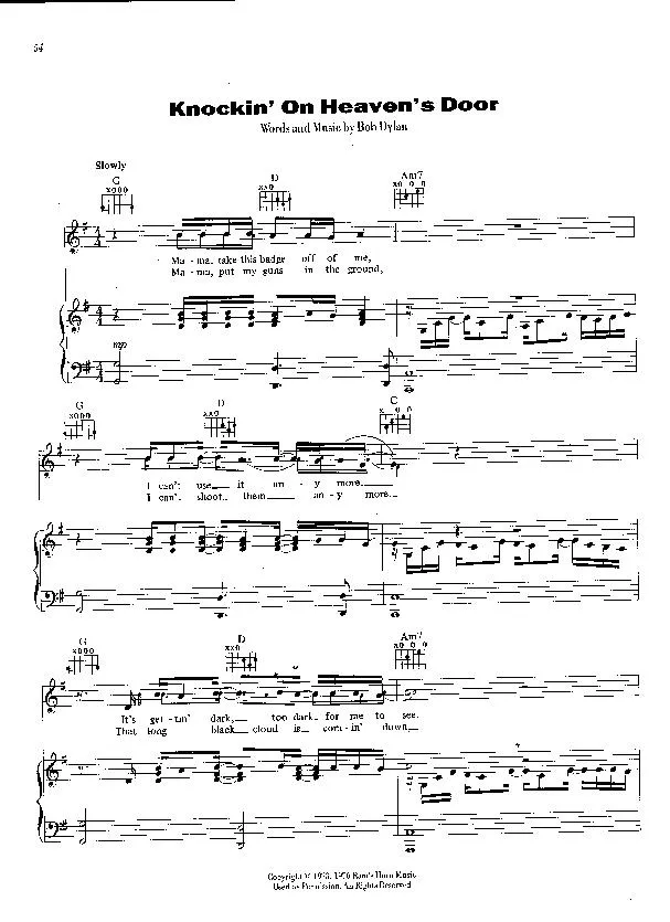 télécharger la partition d'accordéon Knockin' On Heaven's Door (Slow) au format PDF
