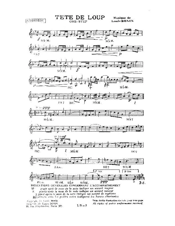 télécharger la partition d'accordéon Tête de loup (One Step) au format PDF