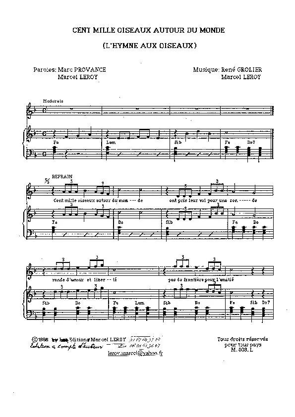 télécharger la partition d'accordéon Cent mille oiseaux autour du monde (L'Hymne aux oiseaux) au format PDF