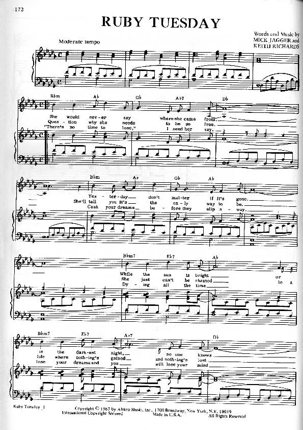 télécharger la partition d'accordéon Ruby Tuesday (The Rolling Stones) au format PDF
