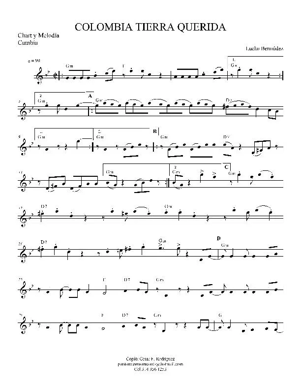télécharger la partition d'accordéon Colombia tierra querida (Cumbia) au format PDF