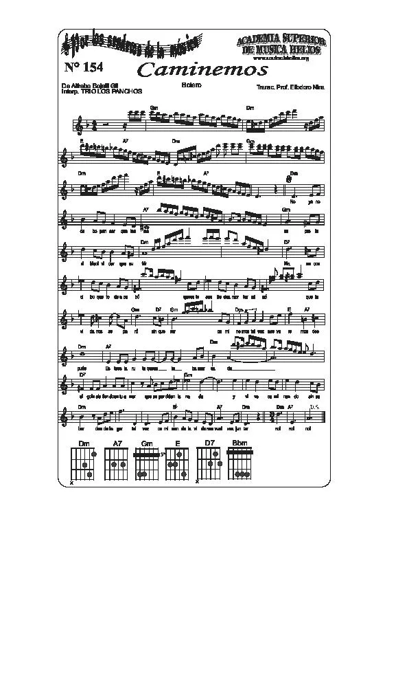 télécharger la partition d'accordéon Caminemos (Transcription Prof Eliodoro Nina) (Chant : Trio Los Panchos) (Boléro) au format PDF