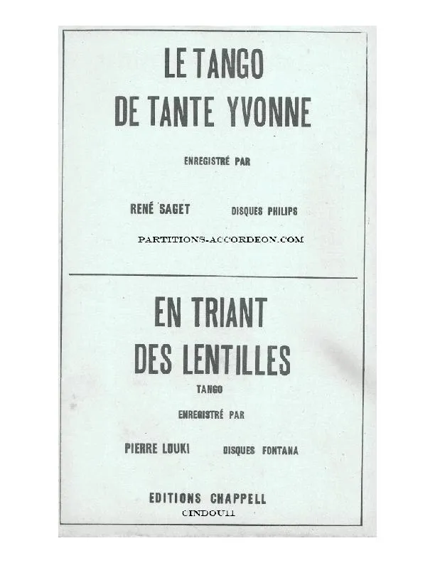 télécharger la partition d'accordéon Le tango de tante Yvonne (Orchestration Complète) au format PDF