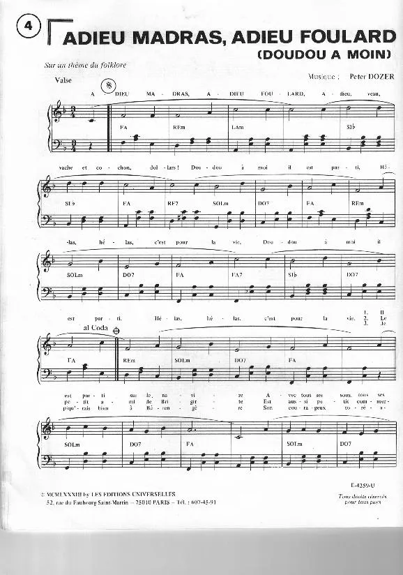 télécharger la partition d'accordéon Adieu madras Adieu foulard (Doudou a moin) (Sur un thème du Folklore) (Valse) au format PDF