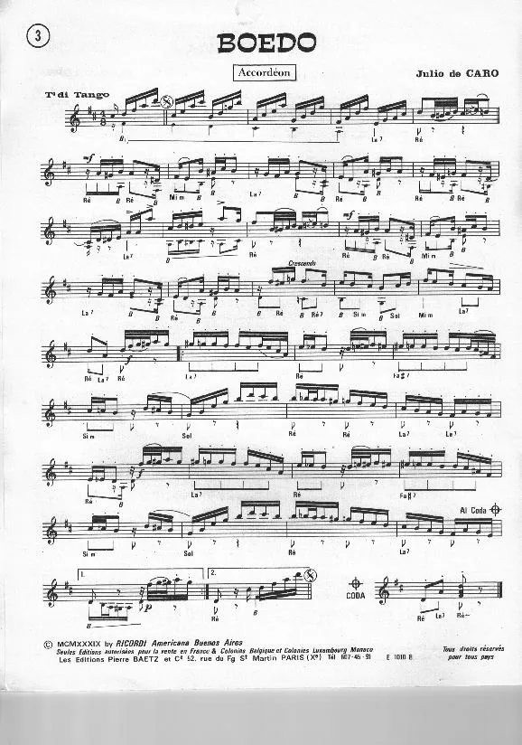 télécharger la partition d'accordéon Boedo (Tango) au format PDF